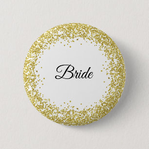 Gold Glitter. Bride. 6 Cm Round Badge