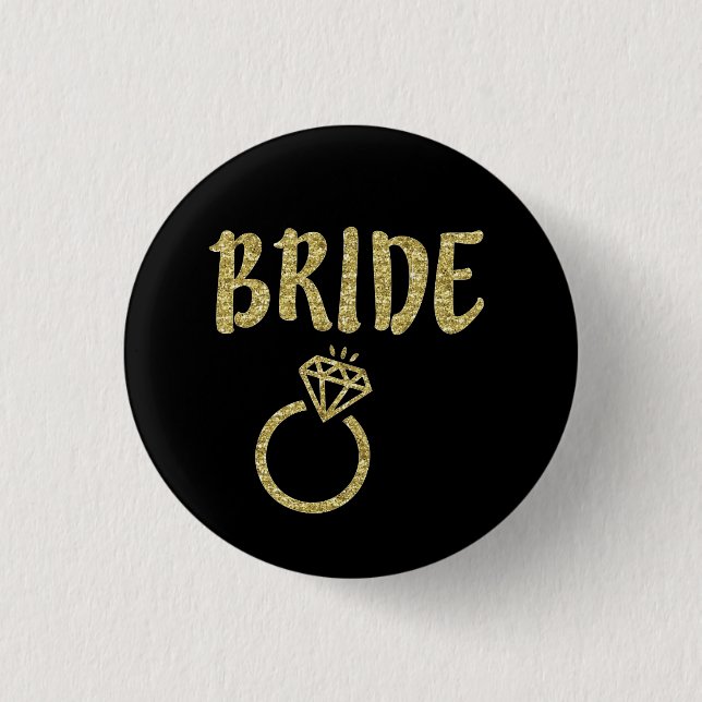 Gold glitter bride button (Front)