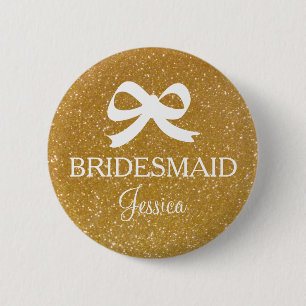 Gold glitter bridesmaid button for wedding party