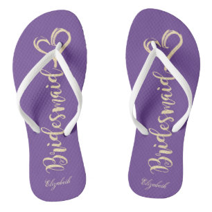 Gold Glitter Bridesmaid,Hearts Viole -Personalised Flip Flops