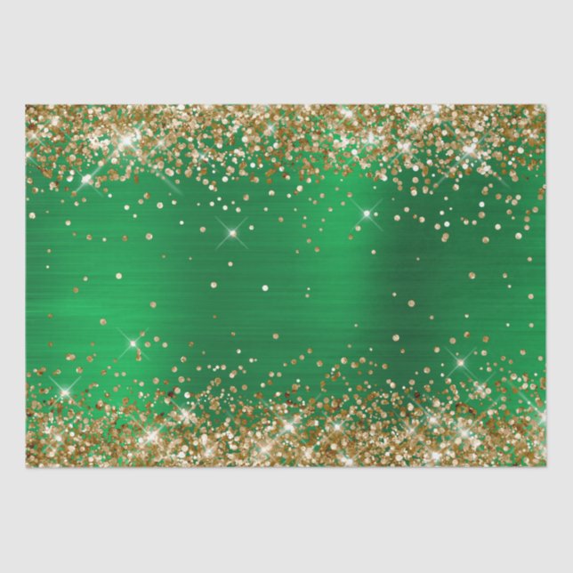 Gold Glitter Bright Green Ombre Foil Tissue Paper (Front)