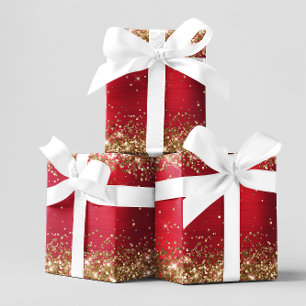 Gold Glitter Bright Red Ombre Foil Wrapping Paper Sheet