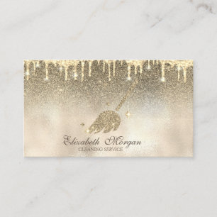 Gold Glitter Broom Maid Cleaning House Business Card