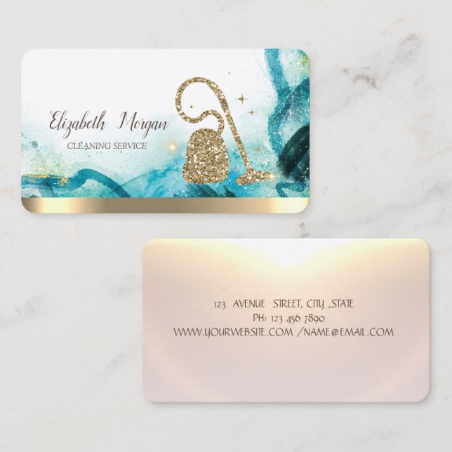 Gold Glitter Broom Vacuum cleaner Abstract  Business Card (Front/Back)