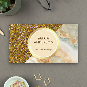 Gold Glitter Brown Marble Hair Salon Makeup Artist Business Card