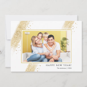 Gold Glitter Brush Strokes Happy New Years Photo Holiday Card