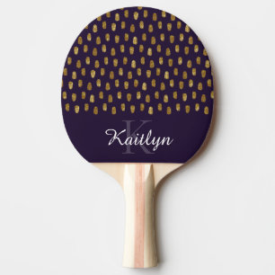 Gold Glitter Brush Strokes of Purple Ping Pong Paddle