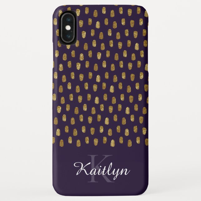Gold Glitter Brush Strokes on Purple Case-Mate iPhone Case (Back)