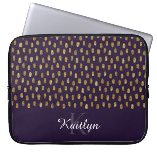 Gold Glitter Brush Strokes on Purple Laptop Sleeve