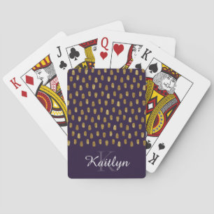 Gold Glitter Brush Strokes on Purple Playing Cards