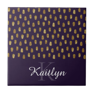 Gold Glitter Brush Strokes on Purple Tile