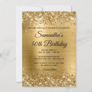Gold Glitter Brushed Foil 50th Birthday Invitation