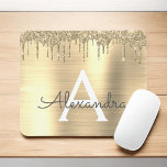 Gold Glitter Brushed Metal Monogram Name Mouse Mat<br><div class="desc">Gold Faux Foil Metallic Sparkle Glitter Brushed Metal Monogram Name and Initial Mousepad (mouse pad). This makes the perfect sweet 16 birthday,  wedding,  bridal shower,  anniversary,  baby shower or bachelorette party gift for someone that loves glam luxury and chic styles.</div>