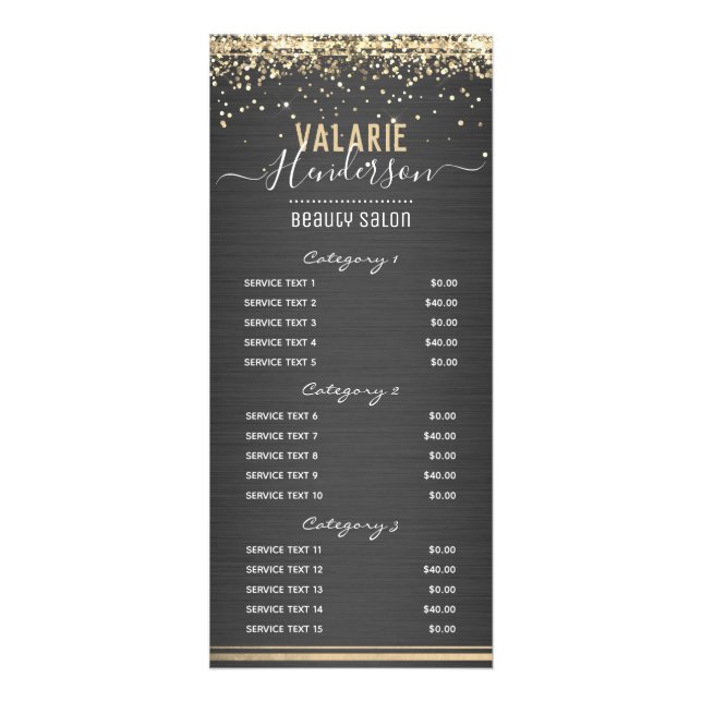 Gold Glitter Brushed Metal Nail Salon 3 Service Rack Card (Front)