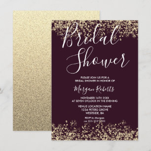 Gold Glitter Burgundy Bridal Shower Invitation