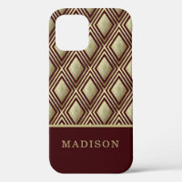 Gold Glitter Burgundy Diamond Pattern Personalised