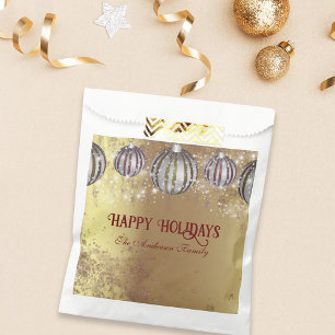 Gold Glitter Burgundy Ornament Corporate Holiday Favour Bags