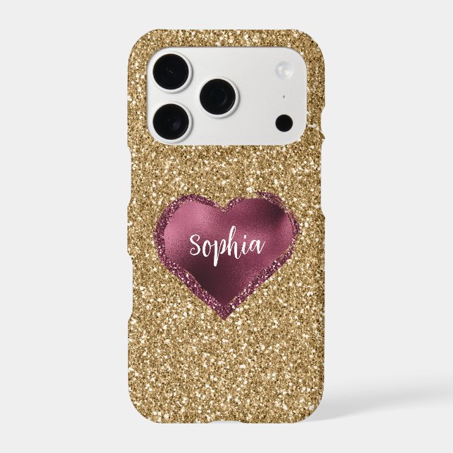 Gold Glitter Burgundy Red Heart Love (Back)