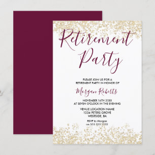 Gold Glitter Burgundy Retirement Party Invitation