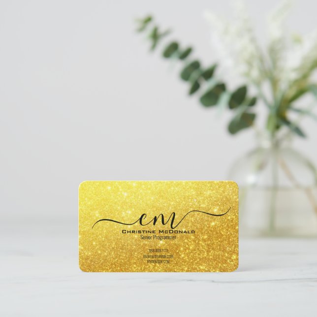 Gold Glitter Business Cards – Elegant Script (Standing Front)