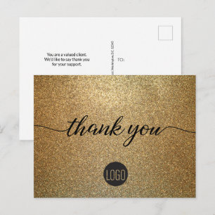 Gold Glitter Business logo Customer Thank you Postcard