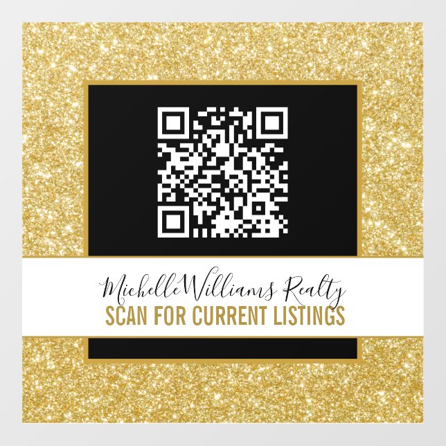 Gold Glitter Business Window Cling with QR Code (Sheet)