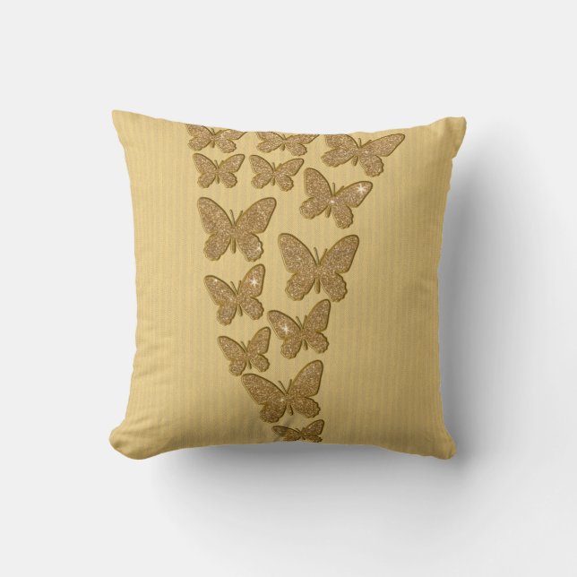 Gold Glitter Butterflies Cushion (Front)