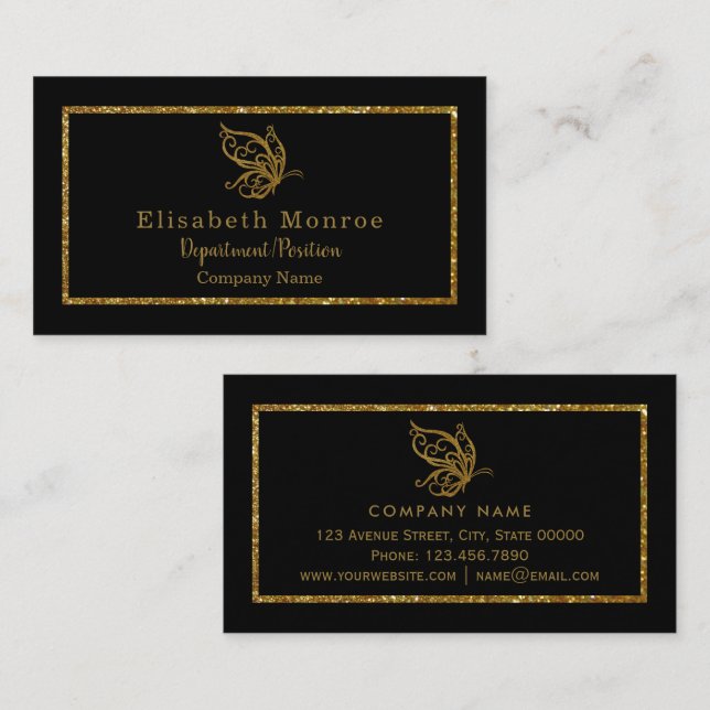 Gold Glitter Butterfly Business Card (Front/Back)