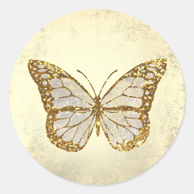 gold glitter butterfly classic round sticker (Front)