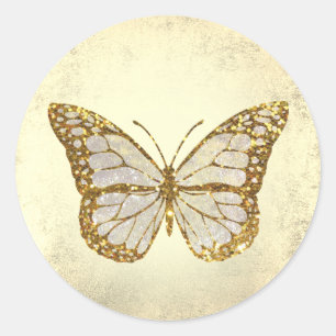 gold glitter butterfly classic round sticker