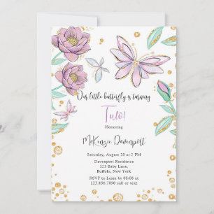 Gold Glitter Butterfly Flower Girl Birthday Party Invitation