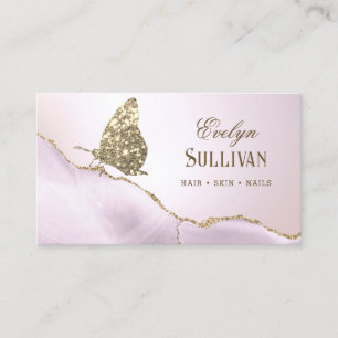 Gold Glitter Butterfly Lilac Agate Business Card