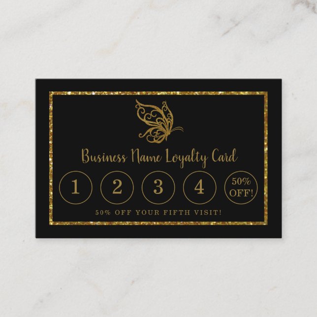Gold Glitter Butterfly - Loyalty Card (Front)