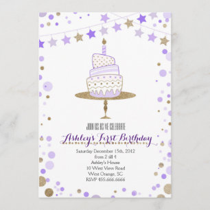 Gold Glitter Cake  Birthday Invitation