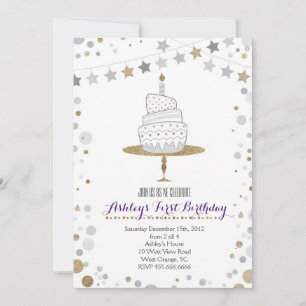 Gold Glitter Cake  Birthday Invitation