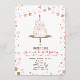 Gold Glitter Cake Birthday Invitation