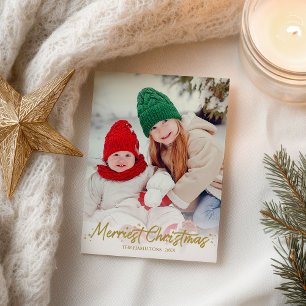 Gold Glitter Calligraphy Photo Merriest Christmas Postcard