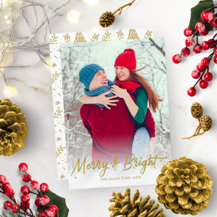 Gold Glitter Calligraphy Photo Merry And Bright Invitation