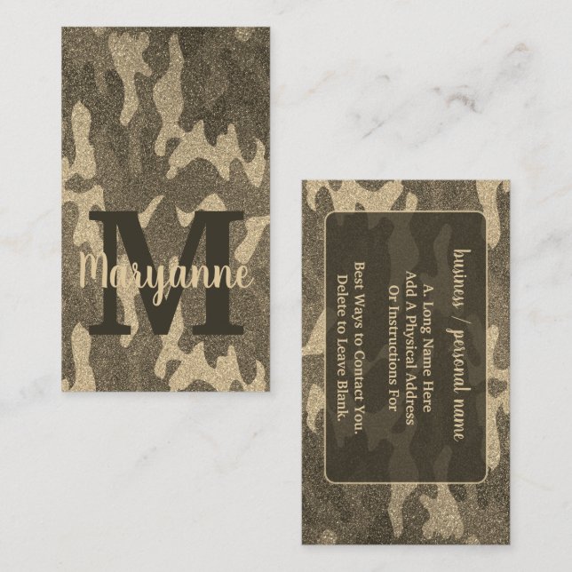 Gold Glitter Camouflage Personalised Truck Decor  Business Card (Front/Back)