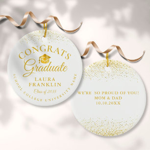 Gold Glitter Cap Graduation Congratulations Ceramic Tree Decoration