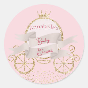 Gold Glitter Carriage Fairy Tale Baby Shower Classic Round Sticker