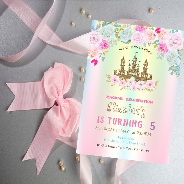 Gold Glitter Castle FIoral Iridescent  Birthday  Invitation (Creator Uploaded)