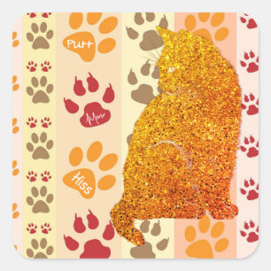 Gold Glitter Cat Pet Paw Cat Stickers