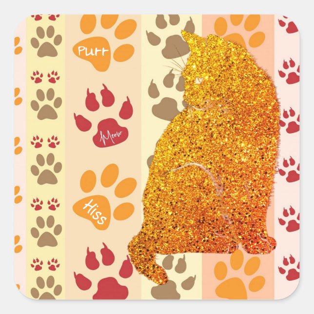 Gold Glitter Cat Pet Paw Cat Stickers (Front)