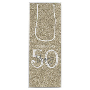 Gold Glitter Celebrating 50 Years Birthday Wine Gift Bag