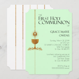 Gold Glitter Chalis First Communion Invitation