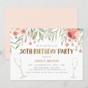 Gold Glitter Champagne   30th Birthday Party Invitation