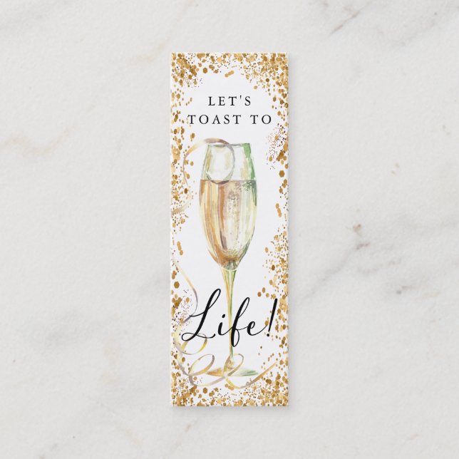 Gold Glitter Champagne Birthday Party Bookmark Mini Business Card (Front)