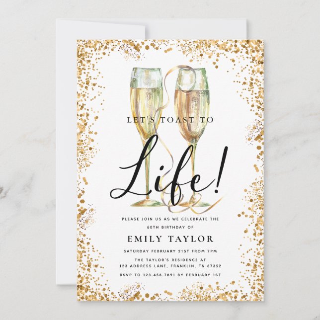 Gold Glitter Champagne Birthday Party Invitation (Front)