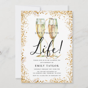 Gold Glitter Champagne Birthday Party Invitation